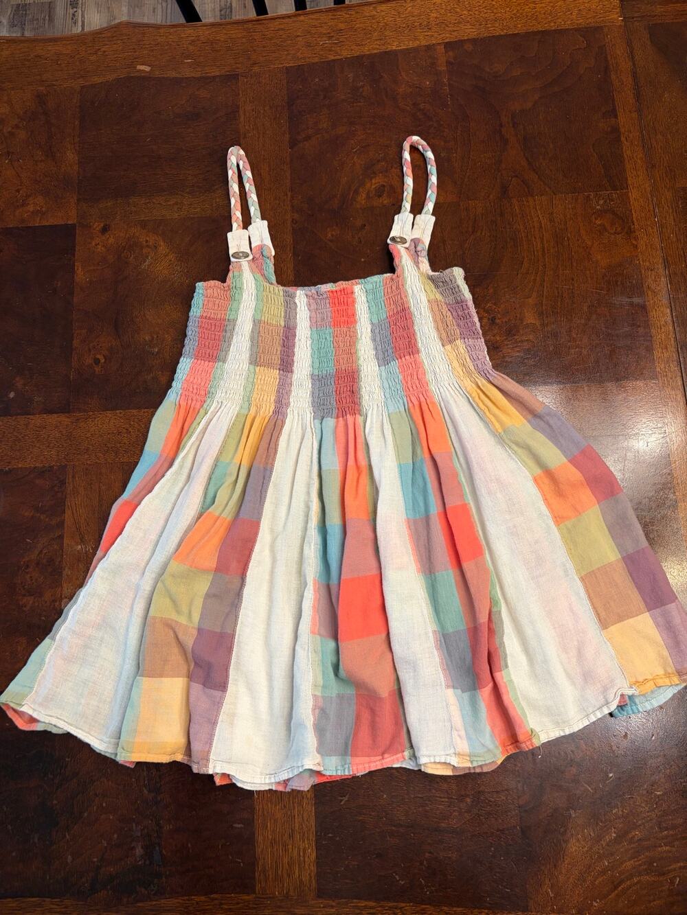 Marina Luna Size S Multicolor Plaid Smocked Tank Braided Straps
